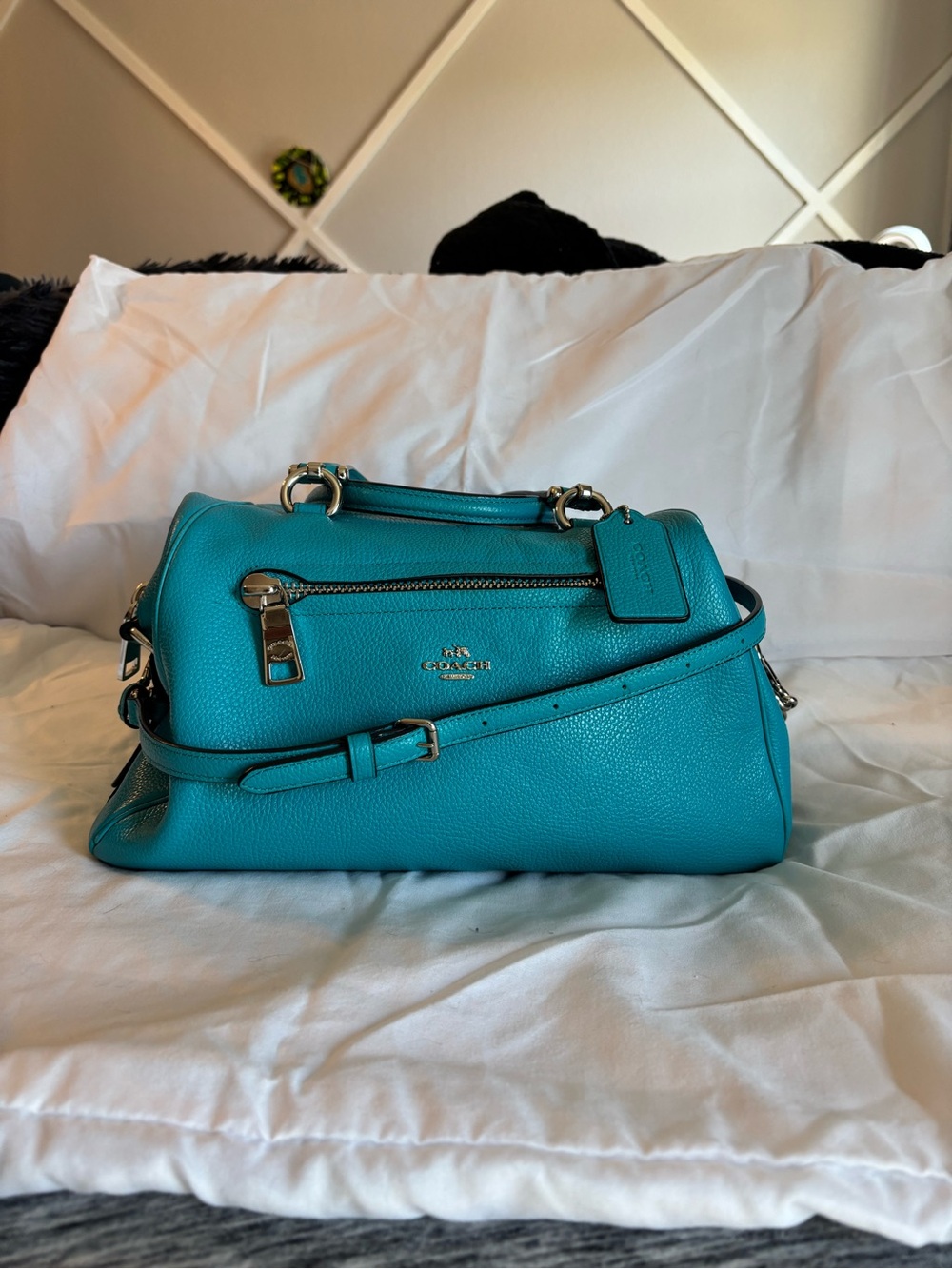Coach Prairie Teal Leather Satchel Bag with Removable Strap